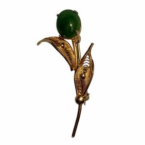 Sorrento Jade 1/20 12KGE Gold leaves Brooch Vintage